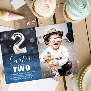 Invitation d'anniversaire 2 ans Ballon Argenté   F