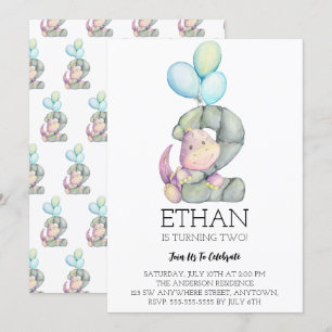 Invitation d'anniversaire 2 ans dinosaure aquarell