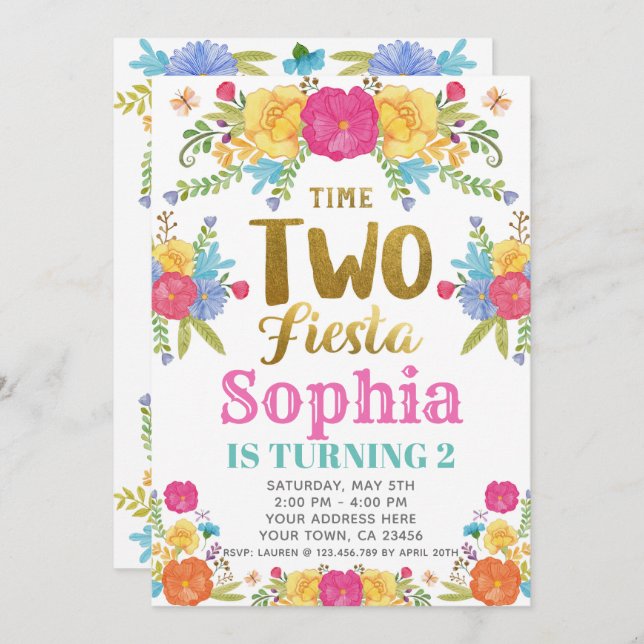 Invitation d'anniversaire 2 ans Fiesta (Devant / Derrière)