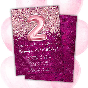 Invitation d'anniversaire 2 ans fille rose magenta