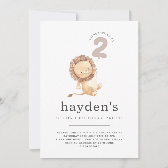 Invitation d'anniversaire 2 ans Lion Ballon (Devant)