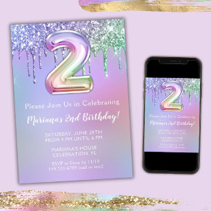 Invitation d'anniversaire 2 ans paillettes rose vi