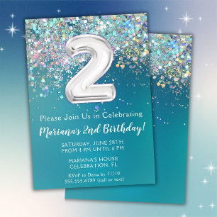 Invitation d'anniversaire 2 ans Paillettes Turquoi