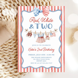 Invitation d'anniversaire 2 ans Rouge Blanc & Deux