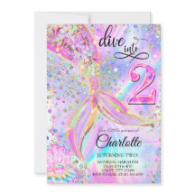 Invitation d'anniversaire 2 ans Sirène Plonge dans