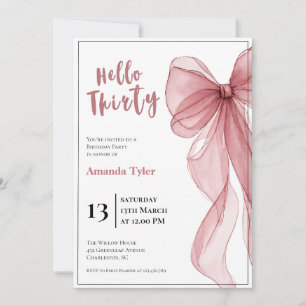 Invitation d'anniversaire 30 ans avec un nœud rose