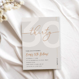 Invitation d'anniversaire 30 ans beige et or moder