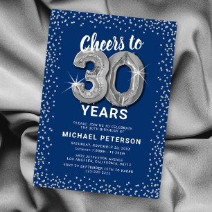 Invitation d'anniversaire 30 ans Bleu & Argent