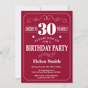 Invitation d'anniversaire 30 ans Bourgogne Rouge e