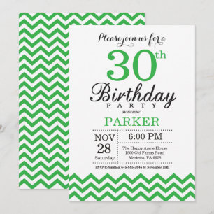 Invitation d'anniversaire 30 ans Chevron Vert