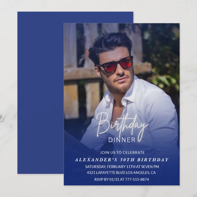 Invitation d'anniversaire 30 ans dîner photo homme (Devant / Derrière)