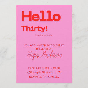 Invitation d'anniversaire 30 ans en rose gras roug
