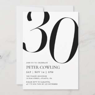 Invitation d'anniversaire 30 ans Typographie Gras 