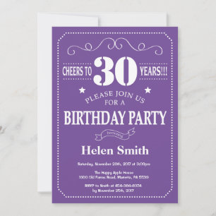 Invitation d'anniversaire 30 ans Violet et Blanc