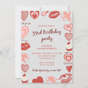 Invitation d'anniversaire 33 ans Ange Gris Rouge