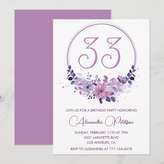 Invitation d'anniversaire 33 ans Élégant Boho viol (Devant / Derrière)