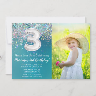 Invitation d'anniversaire 3 ans avec photo paillet