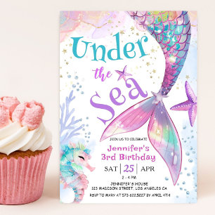 Invitation d'anniversaire 3 ans de sirène sous la
