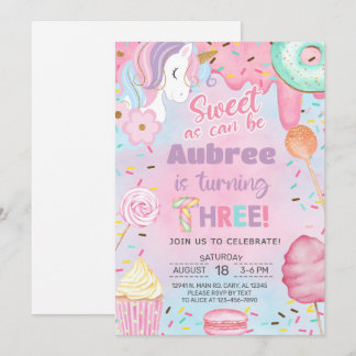 Invitation d'anniversaire 3 ans fille Licorne douc