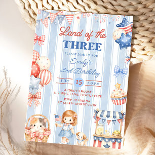 Invitation d'anniversaire 3 ans Fille Rayures Amér
