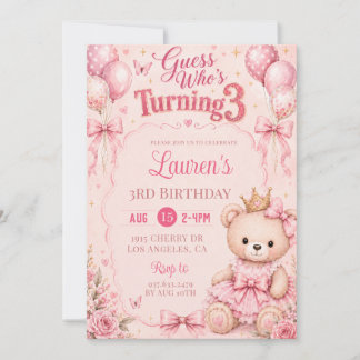 Invitation d'anniversaire 3 ans Fleurs Roses
