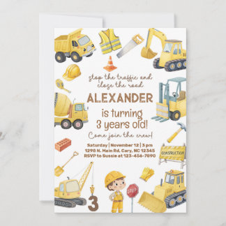 Invitation d'anniversaire 3 ans garçon camions de