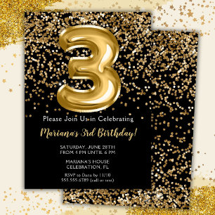 Invitation d'anniversaire 3 ans pour fille Black G