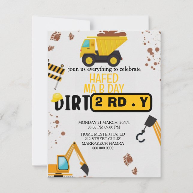 Invitation d'anniversaire 3 ans thème construction (Devant)