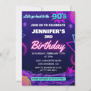 Invitation d'anniversaire 3 ans thème rétro 90s