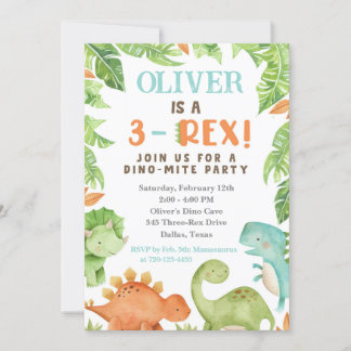 Invitation d'anniversaire 3 Rex, Dino 3e anniversa