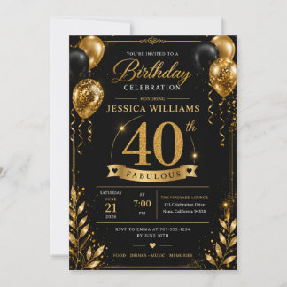 Invitation d'anniversaire 40 ans Black Gold | Pail