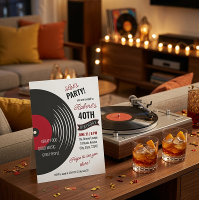 Invitation d'anniversaire 40 ans disque vinyle rét