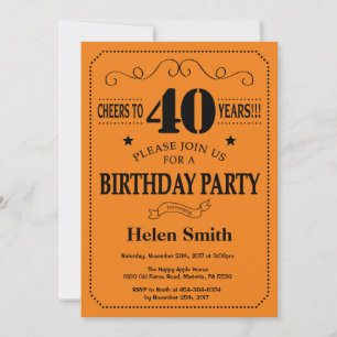 Invitation d'anniversaire 40 ans Noir et Orange