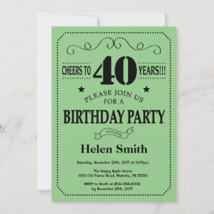 Invitation d'anniversaire 40 ans Noir et Vert