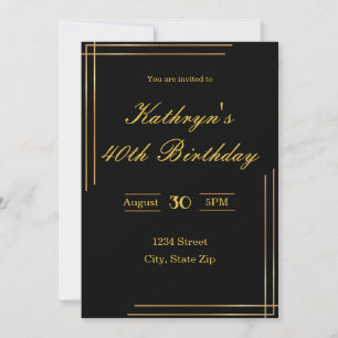 Invitation d'anniversaire 40 ans – Noir & Or   Élé