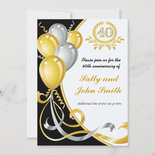 Invitation d'anniversaire 40 ans or et argent (Devant)