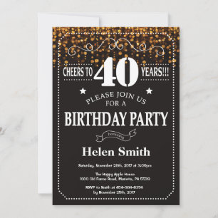 Invitation d'anniversaire 40 ans pailletée or
