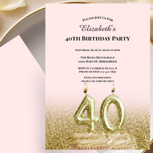 Invitation d'anniversaire 40 ans pour elle rose et