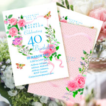 Invitation d'anniversaire 40 ans Ruban Rose Rose