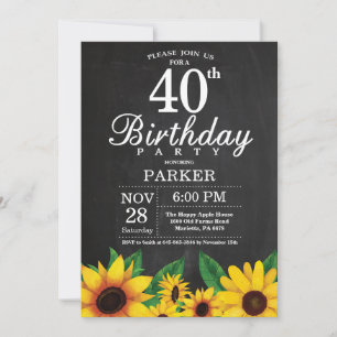 Invitation d'anniversaire 40 ans Tournesol
