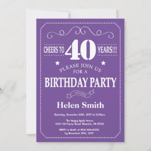 Invitation d'anniversaire 40 ans Violet et Blanc