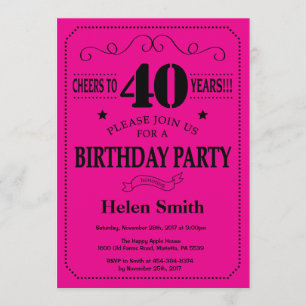 Invitation d'anniversaire 40e anniversaire Black a