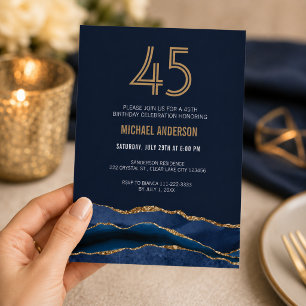 Invitation d'anniversaire 45 ans Navy Or Moderne