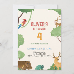 Invitation d'anniversaire 4 ans Animaux Royaume Ju