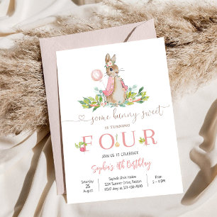 Invitation d'anniversaire 4 ans Bunny Floral