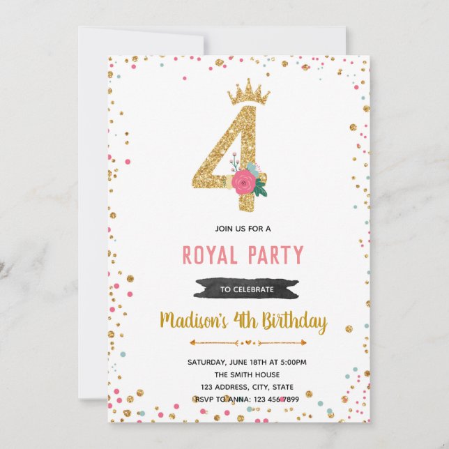 Invitation d'anniversaire 4 ans princesse (Devant)