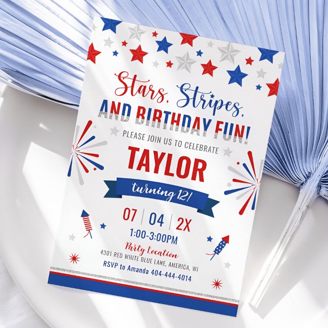 Invitation d'anniversaire 4 juillet, blanc rouge e (4th of July Birthday Invitation)