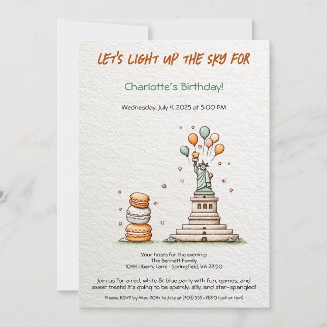 Invitation d'anniversaire 4 juillet - Cute Liberty (Devant)