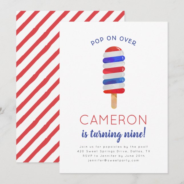 Invitation d'anniversaire 4 juillet Popsicle (Devant / Derrière)