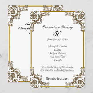Invitation d'anniversaire 50 ans Art Déco Blanc